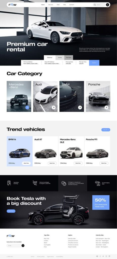 rrw premium car rental website elegant mobile & web design for car showrooms
